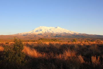 Sunset view of Mount Ruapehu, New Zealand