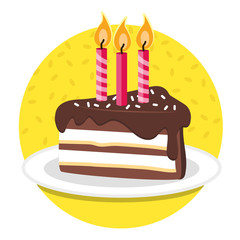 Happy birthday! Slice of birthday cake. Vector illustration.
