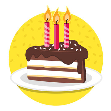 Happy Birthday! Slice Of Birthday Cake. Vector Illustration.