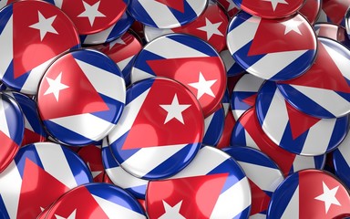 Fototapeta premium Cuba Badges Background - Pile of Cuban Flag Buttons.
