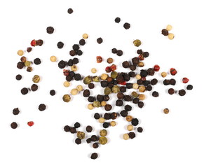 Colored pepper isolated on white background, top view