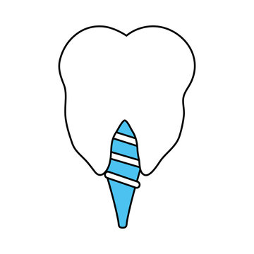 color silhouette cartoon dental implant icon vector illustration