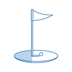 blue shading silhouette cartoon golf flag with hole and ball vector illustration