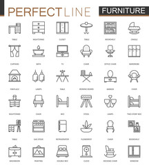 Furniture thin line web icons set. Outline stroke icon design.