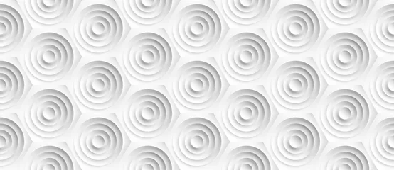 Behang Volume realistische reliëf textuur, cirkels gesneden in honingraat, witte achtergrond, 3d geometrische naadloze patroon, ontwerp vector behang © panimoni