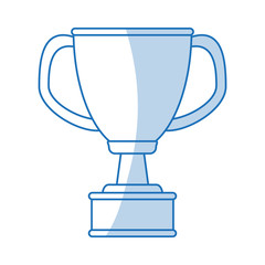 blue shading silhouette cartoon cup trophy with double handles vector illustration