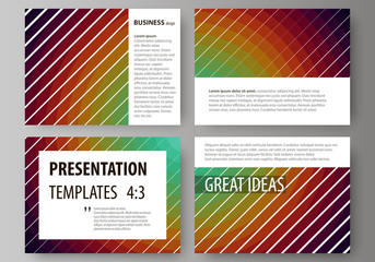 Set of business templates for presentation slides. Abstract vector layouts in flat style. Minimalistic design with circles, diagonal lines. Geometric shapes forming beautiful retro background.