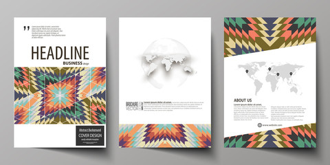 Business templates for brochure, flyer, booklet. Cover design template, abstract vector layout in A4 size. Tribal pattern, geometrical ornament, ethno syle, ethnic backdrop, vintage fashion background