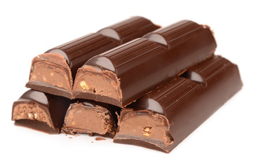 Dark chocolate on a white background
