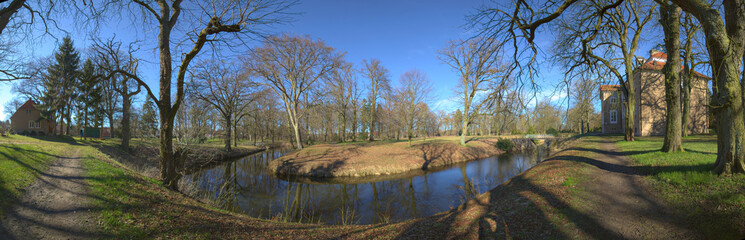 Fototapeta na wymiar Panorama of palace and palace grounds in Griebenow, Mecklenburg-Vorpommern, Germany