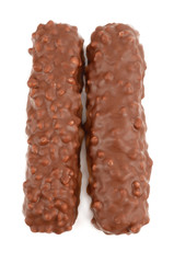 Chocolate with caramel on a white background