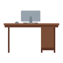 wooden desk with computer workspace office vector illustration