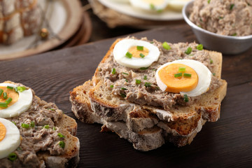 healthy wholegrain bread sandwich with tuna paste