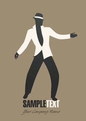 Fototapeta na wymiar Silhouette of man dancing jazz or latin music. Vector illustration