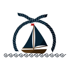 emblem with sailboat icon over white background. vector illustration