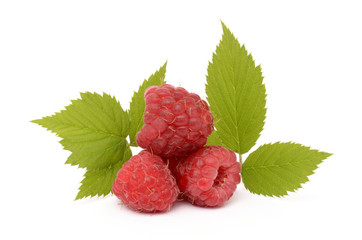 Raspberries on a white background