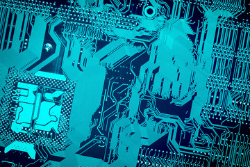 Motherboard digital chip. Circuit board. Electronic computer hardware technology.