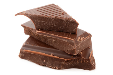 Dark chocolate on a white background