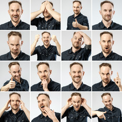 Set of young man's portraits with different emotions