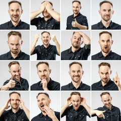 Fototapeta premium Set of young man's portraits with different emotions