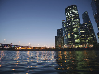 Fototapeta na wymiar Moscow City skyscrapers. Business center landscape. Night view