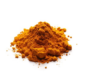 Turmeric (Curcuma) powder pile isolated on white background