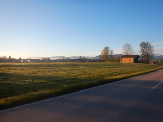 sunny morning in alpine countryside