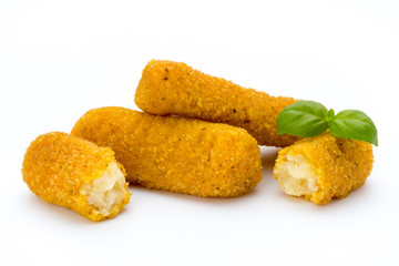 Fish fingers on the white background.