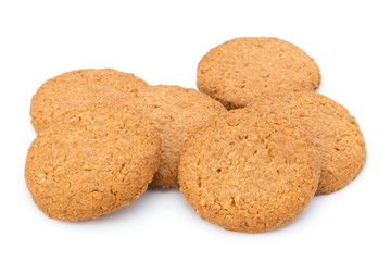 Stacked short pastry cookies isolated on white background.