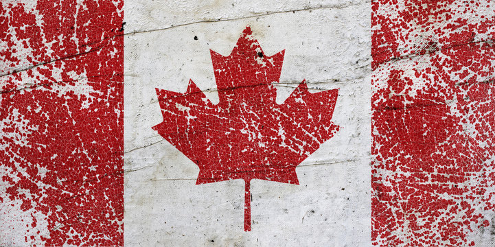 Grunge flag of Canada on vintage poster background