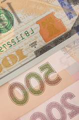 dollars and hryvnia closeup