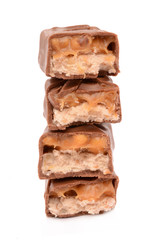 Chocolate with caramel on a white background