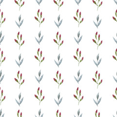 Watercolor cute ornate flowers seamless pattern. Illustration in decorative style. Natural elements. Hand painted floral illustration.