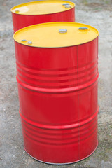 Fototapeta na wymiar metal red barrels close-up