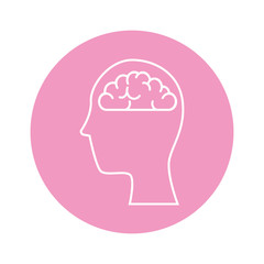 head with brain icon over pink circle and white background. vector illustration
