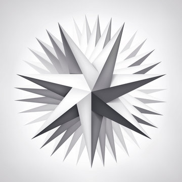 ПечатьVolume rotation seven-pointed twisted star, 3d object, geometry shape, mesh version, abstract vector 