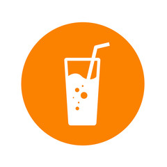 Icono plano vaso de refresco en circulo naranja