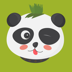 Vector illustration: punk panda with tongue out character made in a cartoon style. Rock and roll panda.