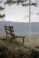 Bench on Wolfsberg in Germany with defocused background