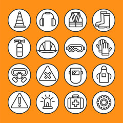Work safety - wear and equipment. Line icon set.