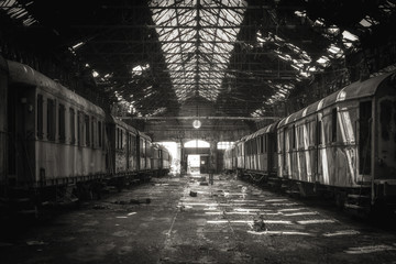 Cargo trains in old train depot