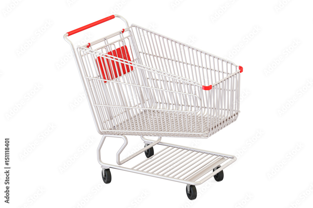 Poster empty shopping cart, 3d rendering