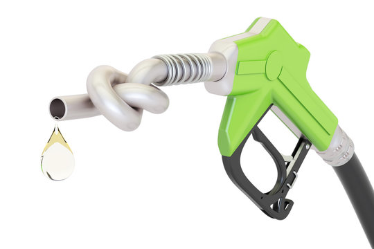 Energy crisis concept. Gas pump nozzle tied in a knot, 3D rendering