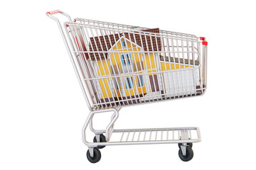 House in shopping cart, 3D rendering