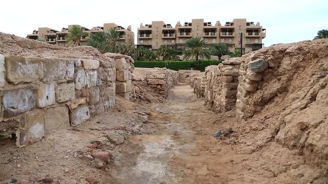 Ruins of ancient Ayla - medieval islamic city in present Aqaba city, Hashemite Kingdom of Jordan. Early islamic Ayla