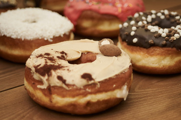 donuts on a wooden table