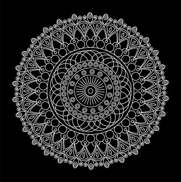 Vector illustration of a white mandala on black, mandala vettoriale bianco su sfondo nero