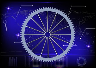 Silver cogwheel on a blue
