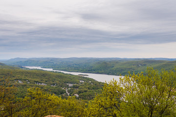 Fototapeta na wymiar Aerial Landscape from Bear Mountain Summit and Hudson River in Upstate New York