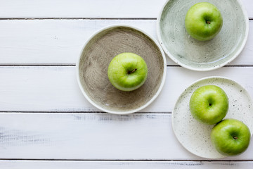 green apples for healthy dessert on white background top view mockup